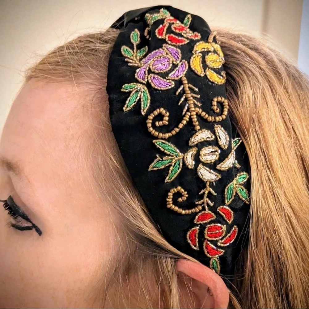 Headband The Hallison Company Wide Silver w/ Gold & Pearl Embellishment NWT
